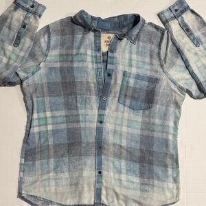 SO Blue and Green Plaid Casual Shirt